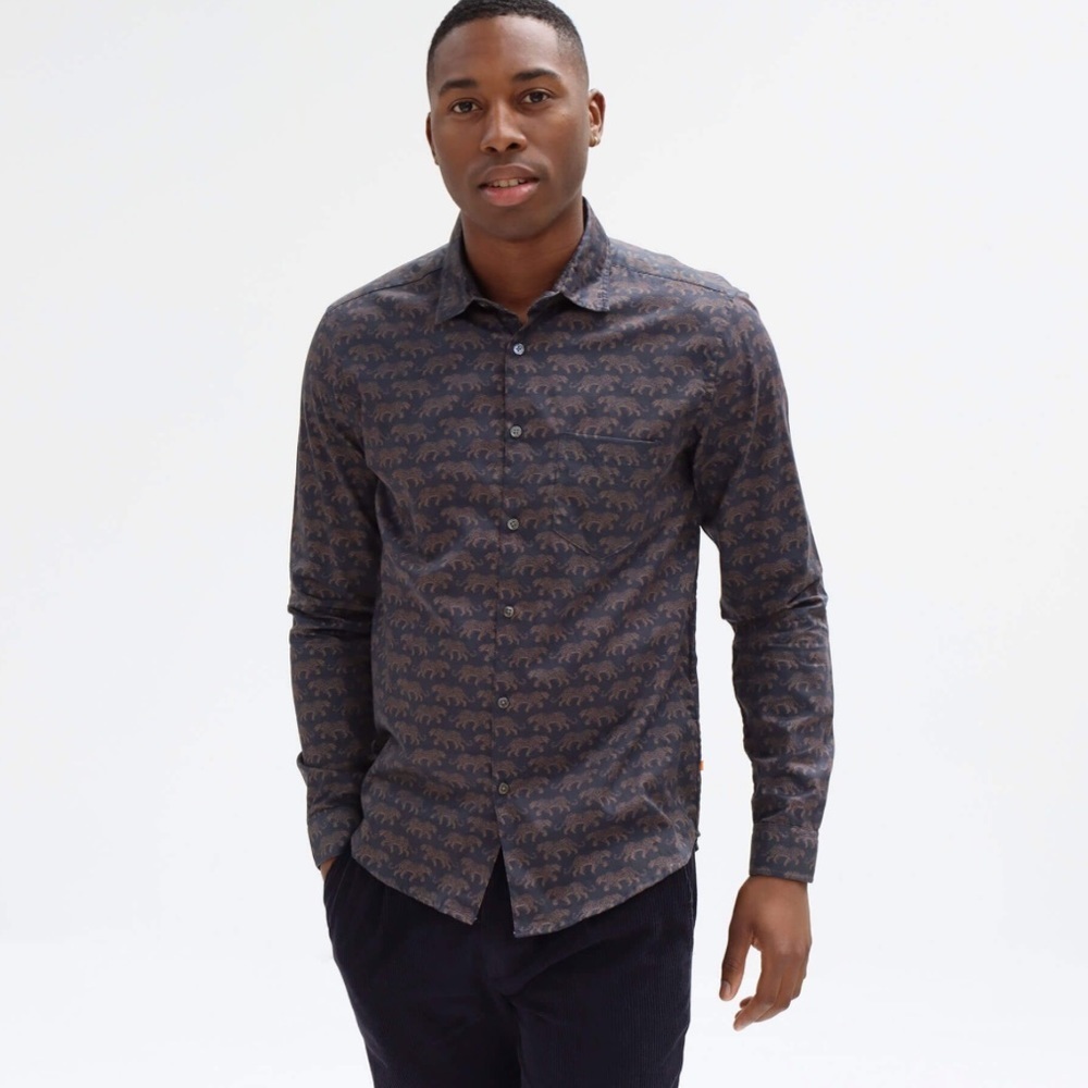 FAR AFIELD Snow Leopard Button Down Shirt